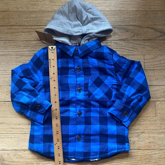 NWT Boden Kids' Hooded Check Fleece Lined Flannel Button-Up Shirt (Sz 2-3Y) - Picture 4 of 8